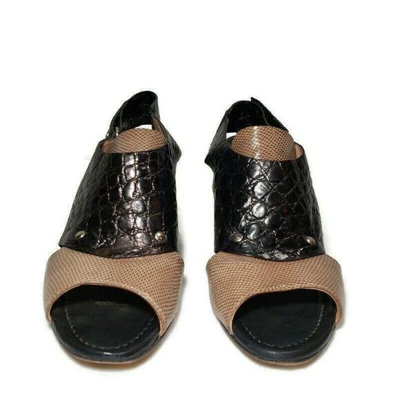 Anyi Lu‎ Sling Back Sandals 8 38 Womens Black Tan Leather Handmade Chunky Heel - Picture 5 of 11